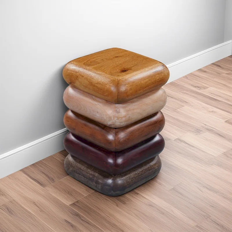 Tavolino da Salotto Zyra da 30 cm, Design Scolpito a Pila, Artigianato in Legno di Mango e Acacia, Marrone