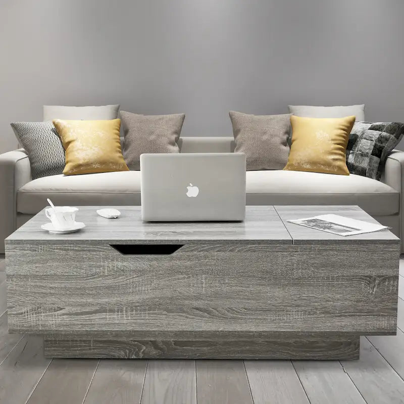 New Adjustable Top Coffee Table in Walnut or Grey, Rectangle Living Room Desk with Storage