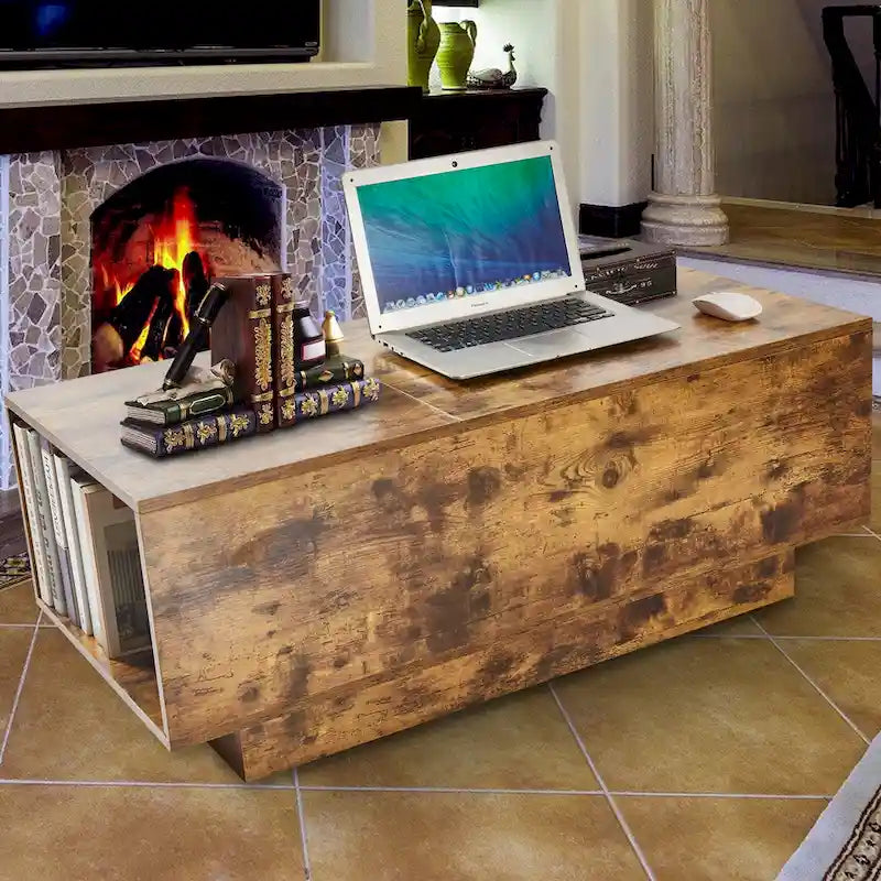 New Adjustable Top Coffee Table in Walnut or Grey, Rectangle Living Room Desk with Storage