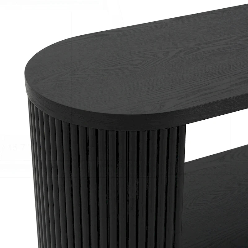 Versatile Slim Console Table with Open Shelf and Stylish Wood Grain for Living Room