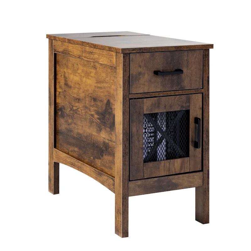 Tavolino da divano in truciolato di legno naturale con cassetto e presa di corrente - 60,9 cm L x 35,6 cm P x 61 cm H