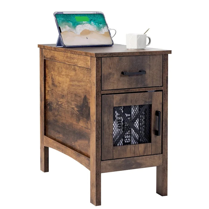 Tavolino da divano in truciolato di legno naturale con cassetto e presa di corrente - 60,9 cm L x 35,6 cm P x 61 cm H