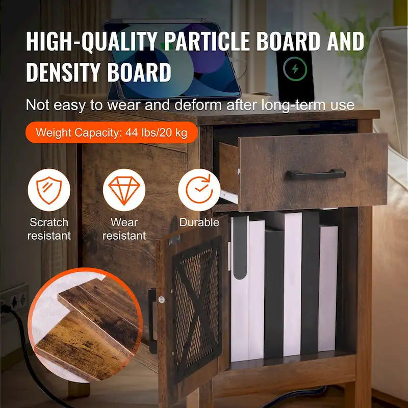 Tavolino da divano in truciolato di legno naturale con cassetto e presa di corrente - 60,9 cm L x 35,6 cm P x 61 cm H