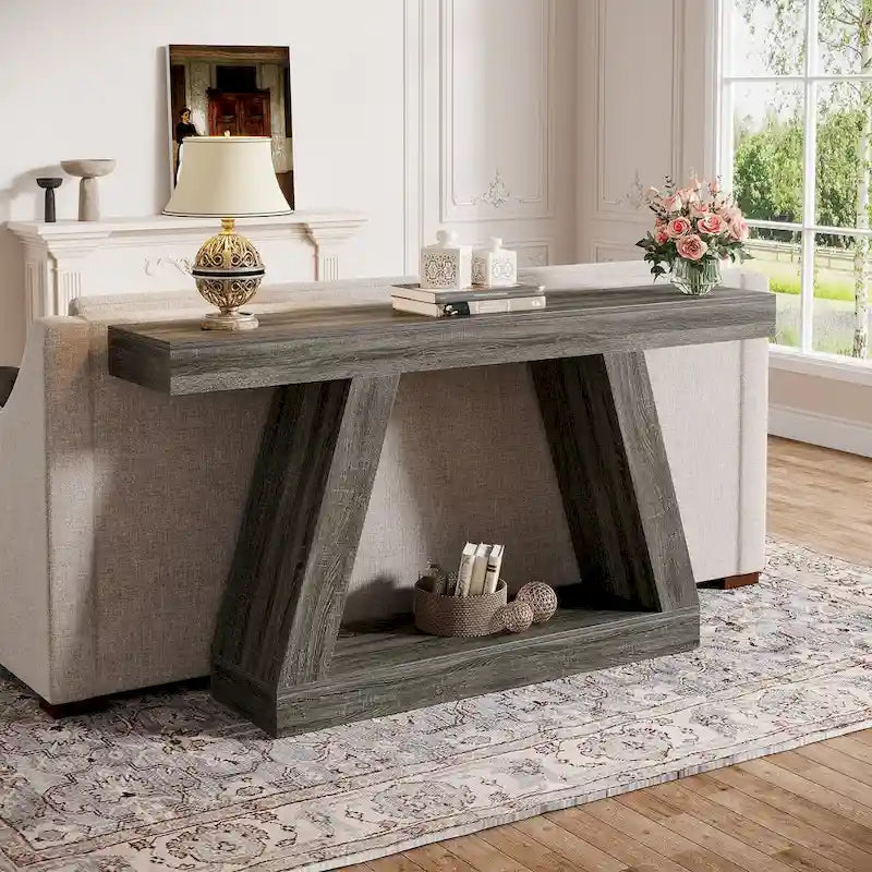Tavolo Consolle da Ingresso Stile Rustico da 55 Pollici con Contenitore