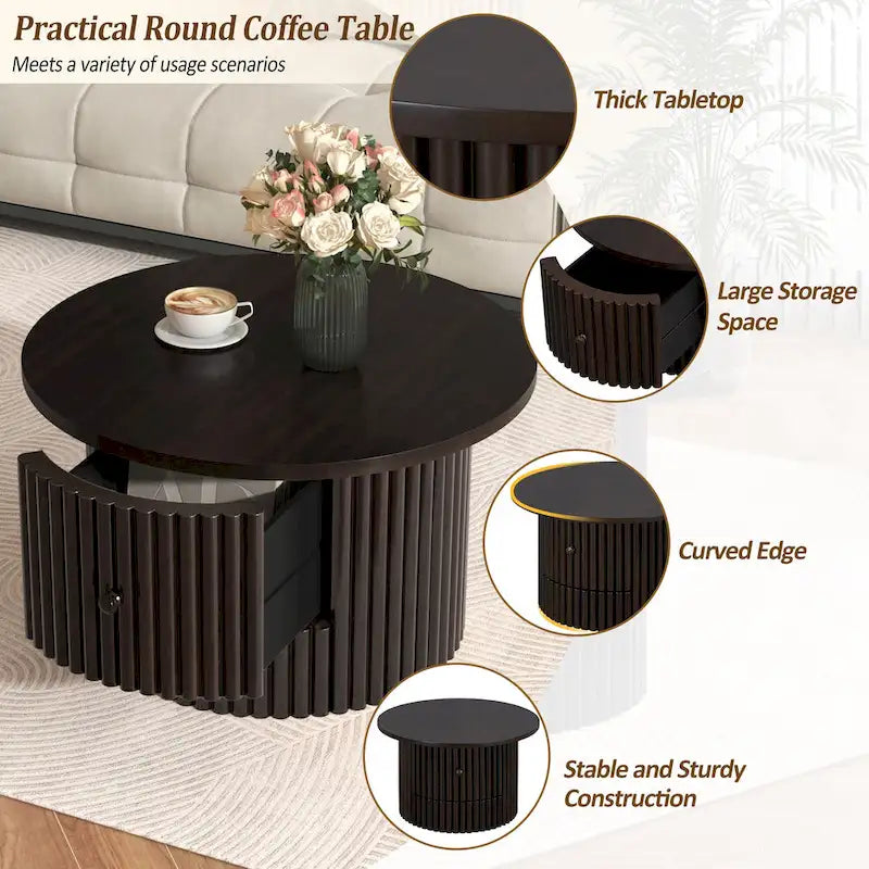 Tavolino da caffè in MDF da 30,5" con cassetto e base a doghe