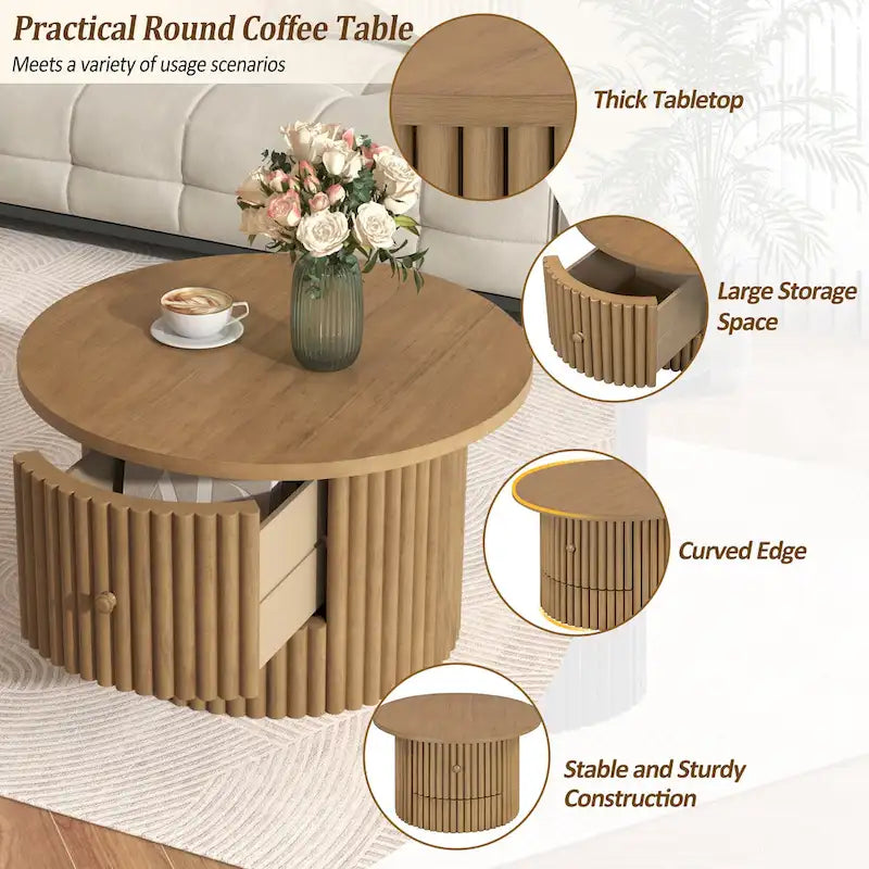Tavolino da caffè in MDF da 30,5" con cassetto e base a doghe