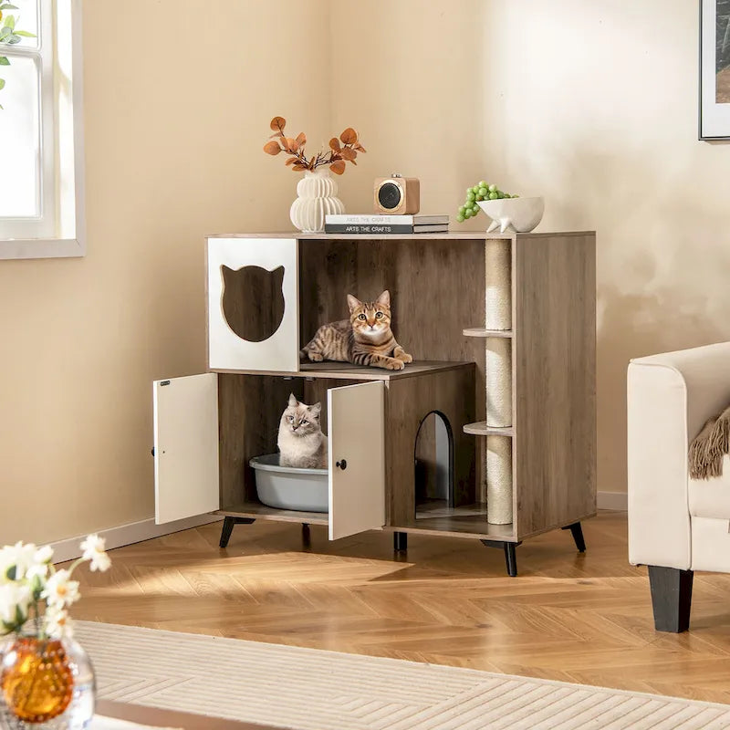 Cassapanca lettiera Gymax 5-in-1 con mobile ingrandito per lettiera per gatti
