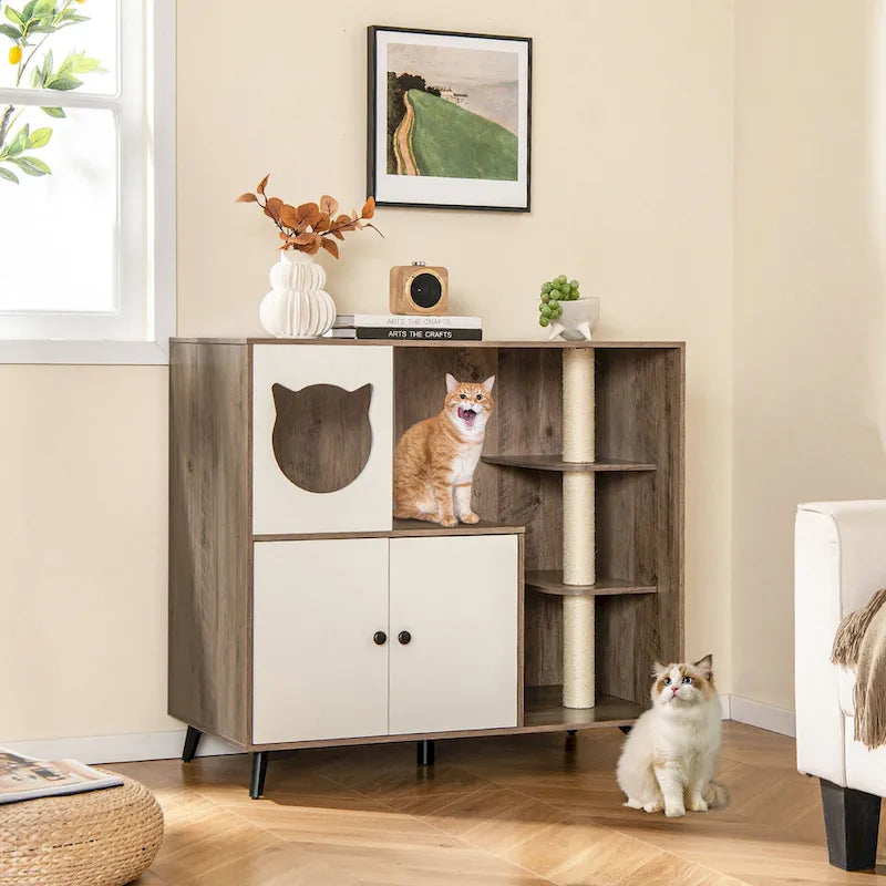 Cassapanca lettiera Gymax 5-in-1 con mobile ingrandito per lettiera per gatti