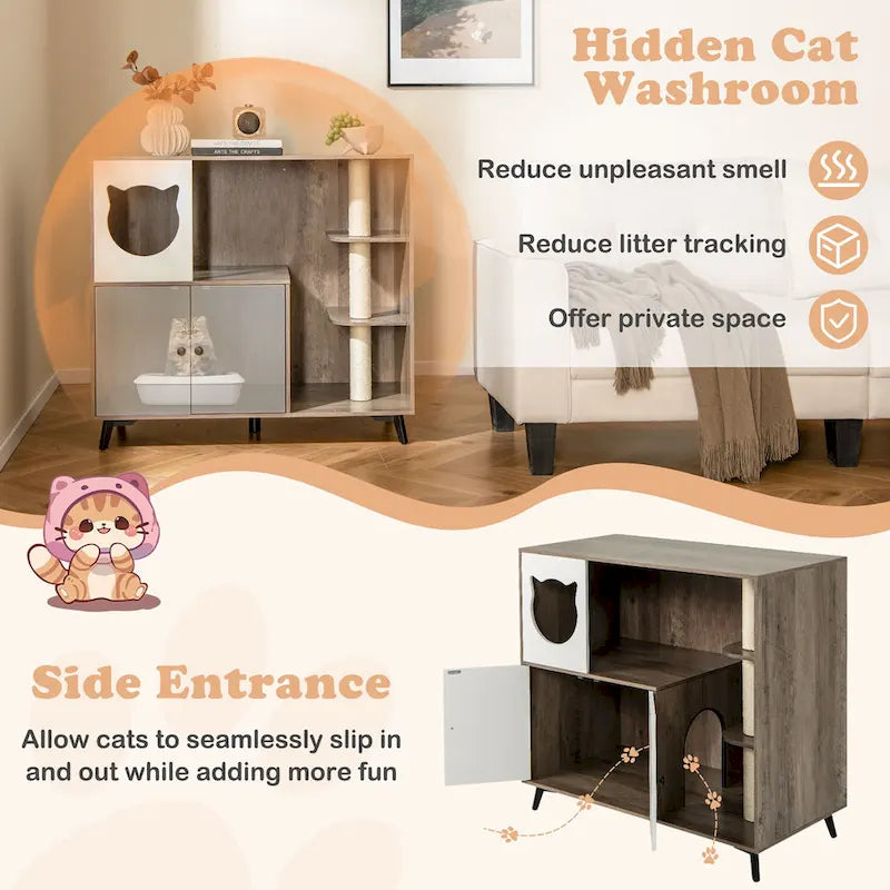 Cassapanca lettiera Gymax 5-in-1 con mobile ingrandito per lettiera per gatti