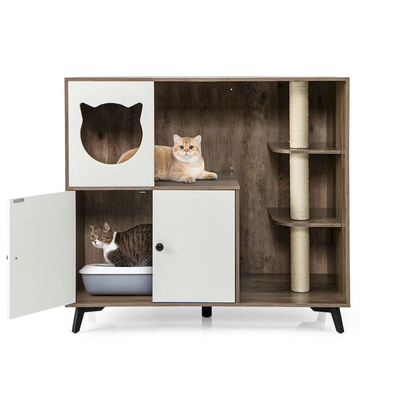 Cassapanca lettiera Gymax 5-in-1 con mobile ingrandito per lettiera per gatti