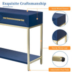 Tavolino consolle retrò in MDF da 45,5 pollici con dettagli dorati, 2 cassetti portaoggetti e design geometrico