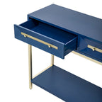 Tavolino consolle retrò in MDF da 45,5 pollici con dettagli dorati, 2 cassetti portaoggetti e design geometrico