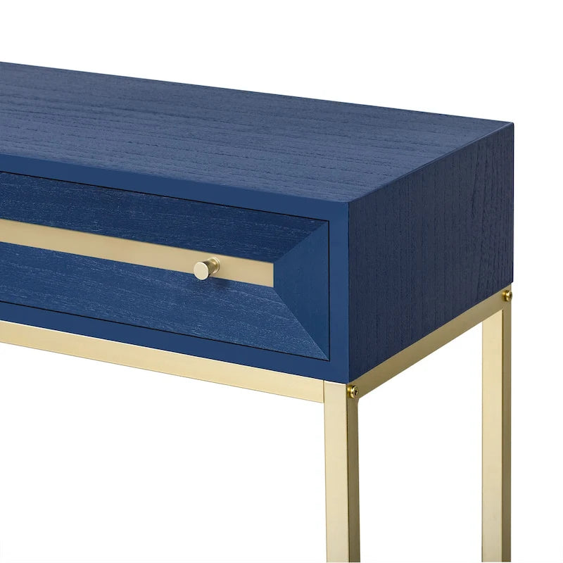 Tavolino consolle retrò in MDF da 45,5 pollici con dettagli dorati, 2 cassetti portaoggetti e design geometrico