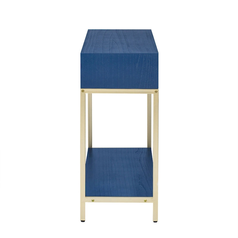 Tavolino consolle retrò in MDF da 45,5 pollici con dettagli dorati, 2 cassetti portaoggetti e design geometrico