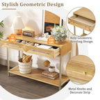 Tavolino consolle retrò in MDF da 45,5 pollici con dettagli dorati, 2 cassetti portaoggetti e design geometrico