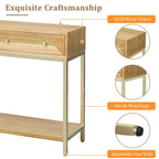 Tavolino consolle retrò in MDF da 45,5 pollici con dettagli dorati, 2 cassetti portaoggetti e design geometrico