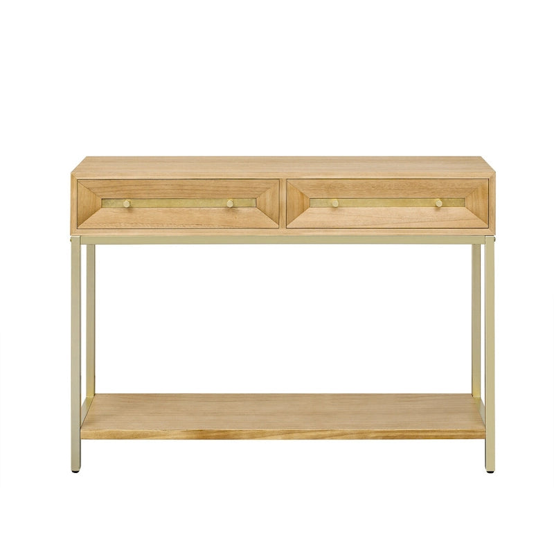Tavolino consolle retrò in MDF da 45,5 pollici con dettagli dorati, 2 cassetti portaoggetti e design geometrico