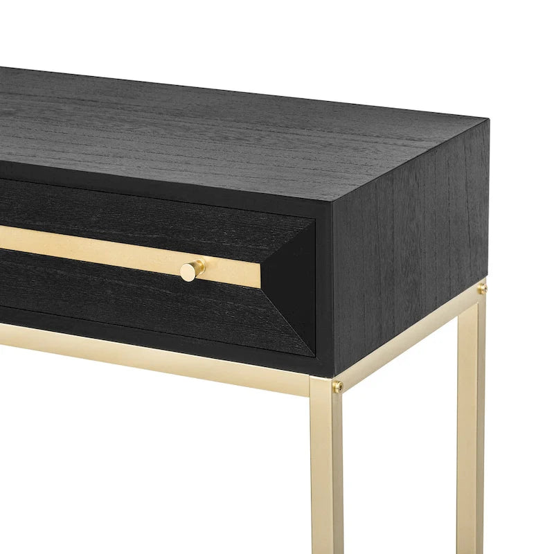 Tavolino consolle retrò in MDF da 45,5 pollici con dettagli dorati, 2 cassetti portaoggetti e design geometrico