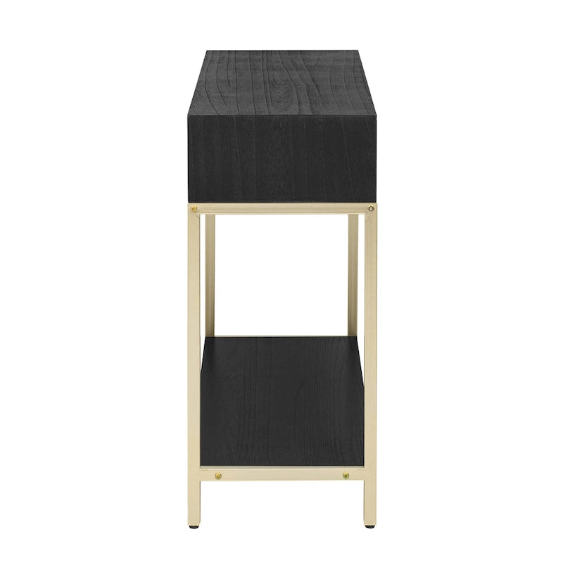 Tavolino consolle retrò in MDF da 45,5 pollici con dettagli dorati, 2 cassetti portaoggetti e design geometrico