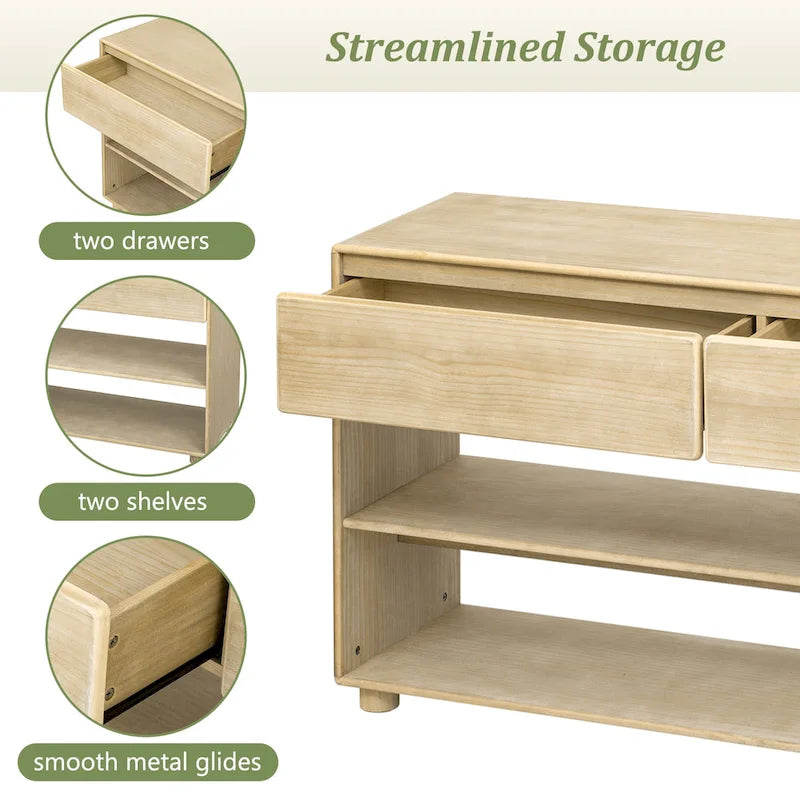 48 Solid Wood Console Table with 2 Drawers & 2 Shelves Solid Wood Legs & Adjustable Feet