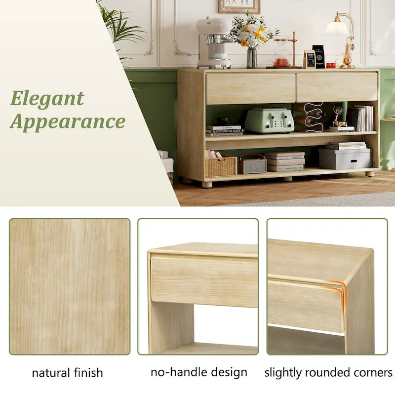 48 Solid Wood Console Table with 2 Drawers & 2 Shelves Solid Wood Legs & Adjustable Feet