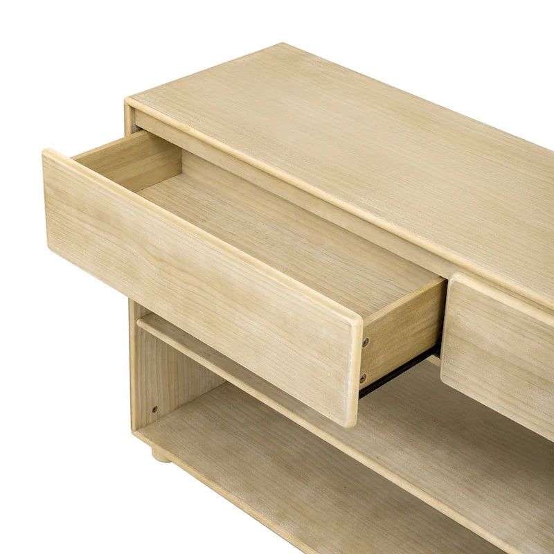 48 Solid Wood Console Table with 2 Drawers & 2 Shelves Solid Wood Legs & Adjustable Feet