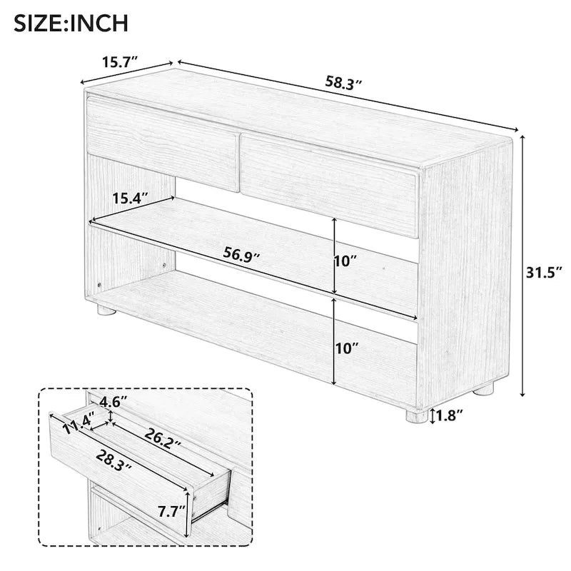 48 Solid Wood Console Table with 2 Drawers & 2 Shelves Solid Wood Legs & Adjustable Feet