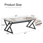 47 Modern Rectangular Coffee Table with Sintered Stone Tabletop and X-shaped Metal Legs