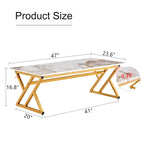 47 Modern Rectangular Coffee Table with Sintered Stone Tabletop and X-shaped Metal Legs