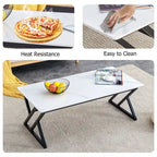 47 Modern Rectangular Coffee Table with Sintered Stone Tabletop and X-shaped Metal Legs