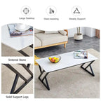 47 Modern Rectangular Coffee Table with Sintered Stone Tabletop and X-shaped Metal Legs