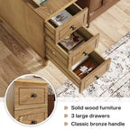 Tavolino d'appoggio in legno massiccio con 3 cassetti, tavolino laterale stretto completamente assemblato