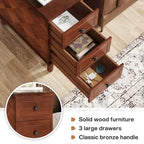 Tavolino d'appoggio in legno massiccio con 3 cassetti, tavolino laterale stretto completamente assemblato