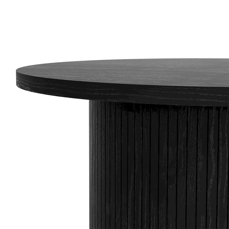Tavolino rotondo con ripiano contenitore e design a serrandina