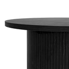 Tavolino rotondo con ripiano contenitore e design a serrandina