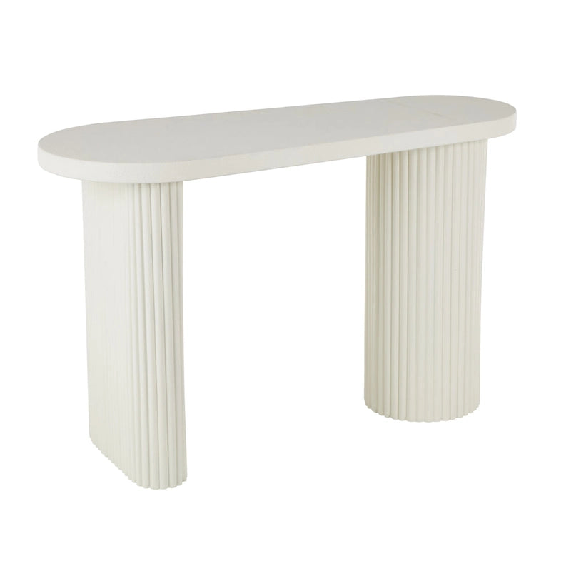 Tavolo consolle ovale fatto a mano in metallo con gambe scanalate - Bianco - Roche River Decor
