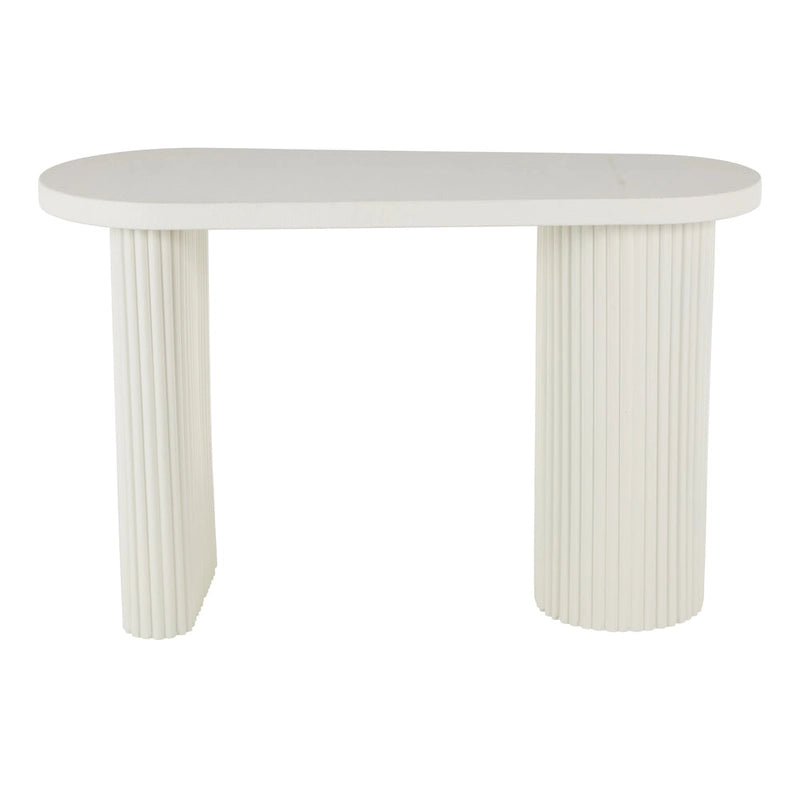 Tavolo consolle ovale fatto a mano in metallo con gambe scanalate - Bianco - Roche River Decor