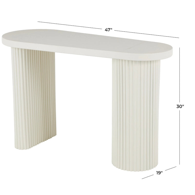 Tavolo consolle ovale fatto a mano in metallo con gambe scanalate - Bianco - Roche River Decor
