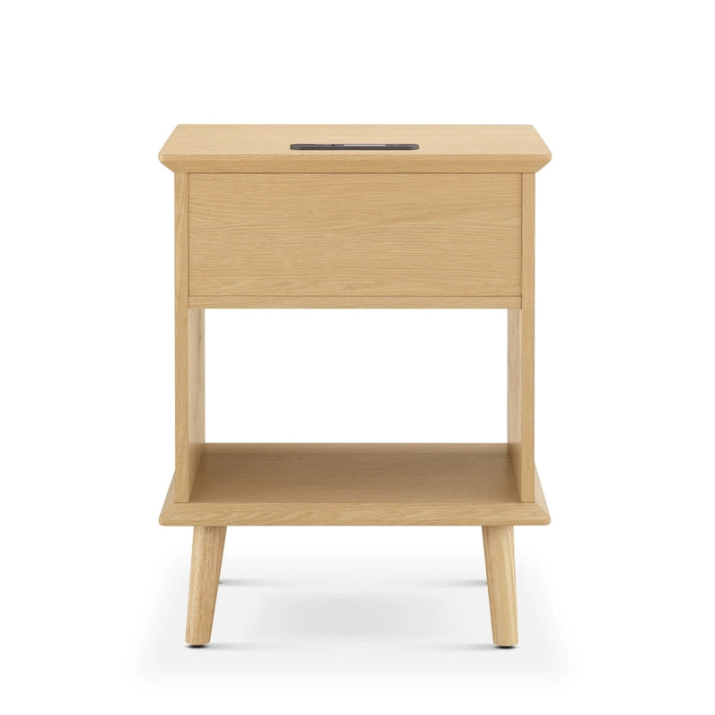 Tavolino d'appoggio Chelsea Square Teagan in Rattan con Cassetto Contenitore, Stazione di Ricarica e Luce LED Touch - 15,25x23,75