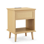 Tavolino d'appoggio Chelsea Square Teagan in Rattan con Cassetto Contenitore, Stazione di Ricarica e Luce LED Touch - 15,25x23,75