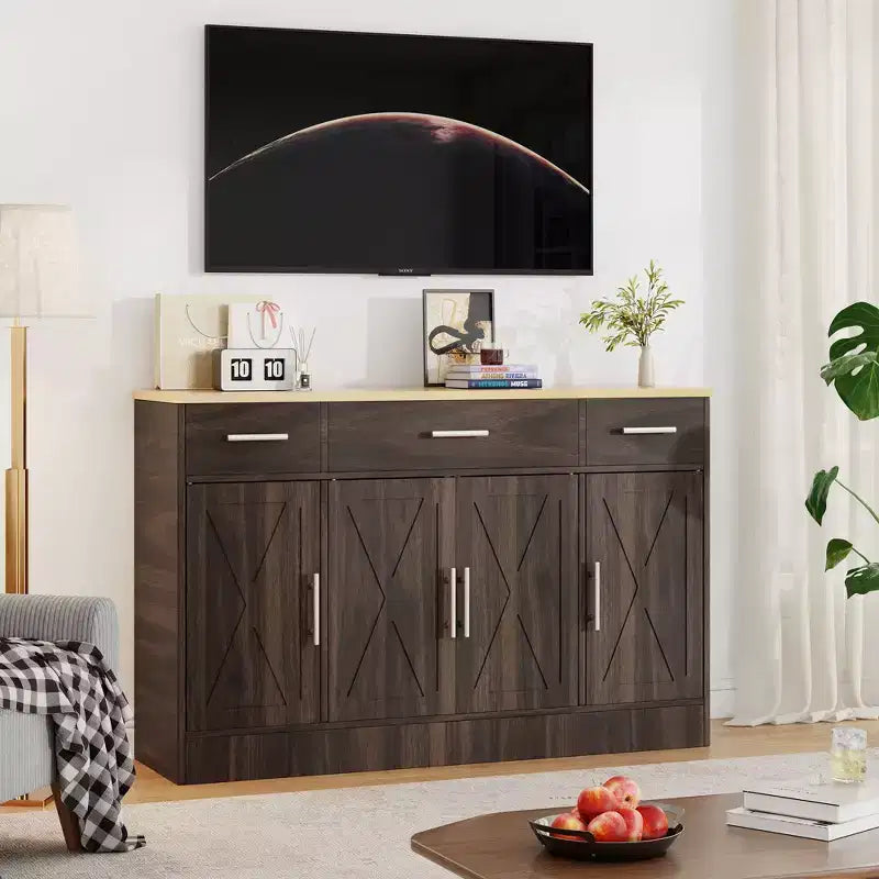 Celebalcony Buffet Cabinet with Storage,53.4 Large Kitchen Storage Cabinet with 3 Drawers & 4 Doors, Adjustable Shelf for Kitchen,Living Room