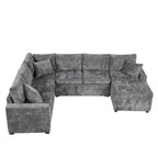 Chenille Sectional Sofa Pull-out Sofa Bed, L-Shape Sleeper Sofa with Storage Ottoman, 3 Pillows and Charging Devices