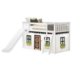 Twin Over Twin Low Bunk With Easy Slide & Black & White Farmhouse Curtain
