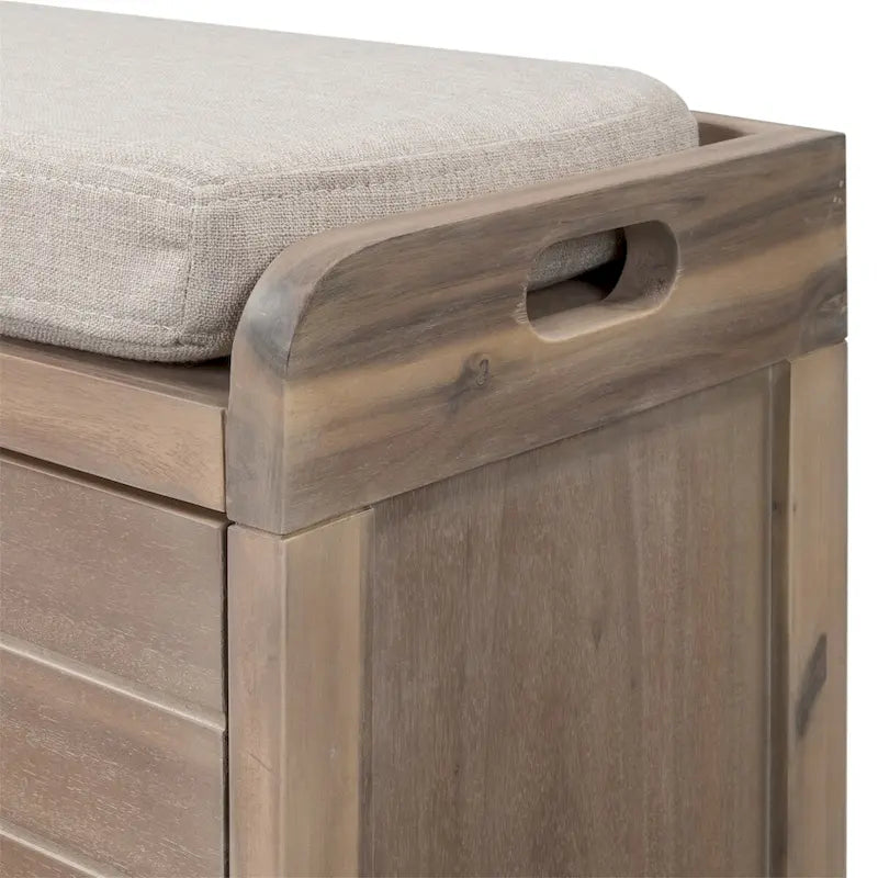 Wood Storage Bench with 2 Woven Baskets