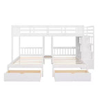 Whisen Full Over Twin & Twin Bunk Bed, Wood Triple Bunk Bed with Drawers and Guardrails