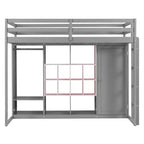 Kids Loft Bed with Wardrobe and Shelves, Wooden Loft Bed Frame with Storage Cabinet for Kids Teens