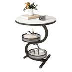 White Stone 3-Tier S-Shaped Sofa Side Table with Storage