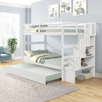 Twin over Twin Bunk Beds With Twin Trundle and Stairway Storage Function in Grey Color