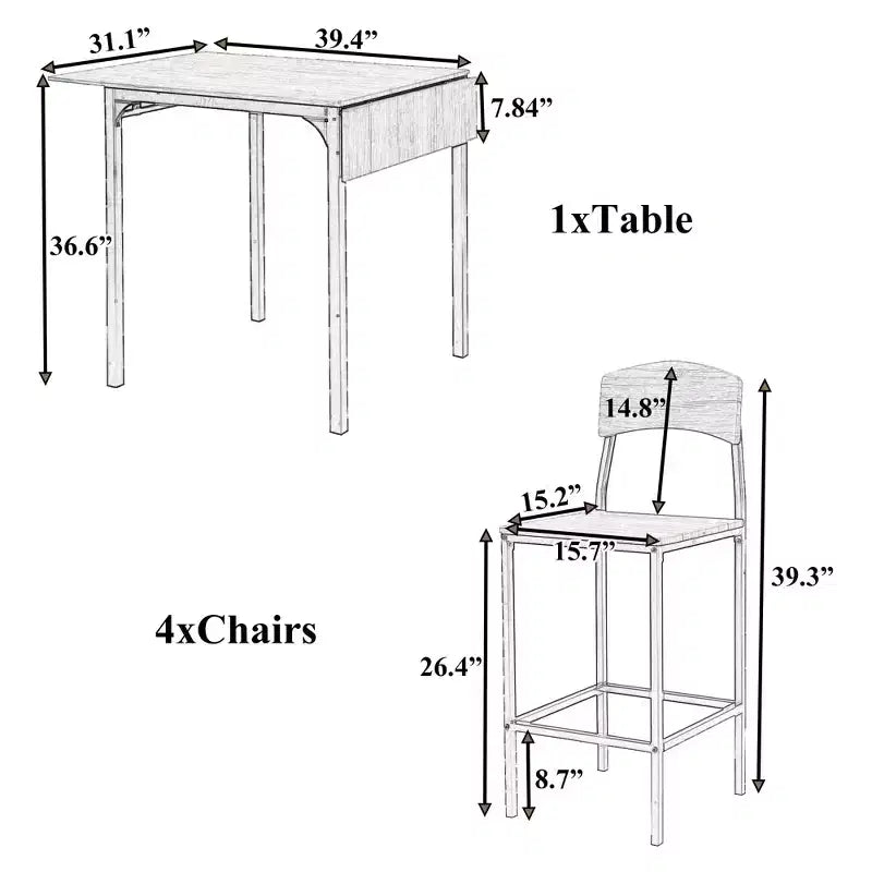 Whisen Farmhouse 5-piece Counter Height Drop Leaf Dining Table Set with Dining Chairs