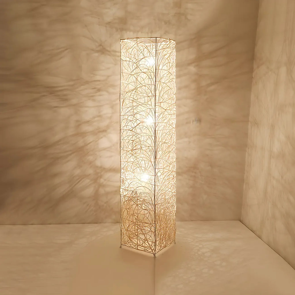 Plug In Column LED Rattan Floor Lamp for Living Room